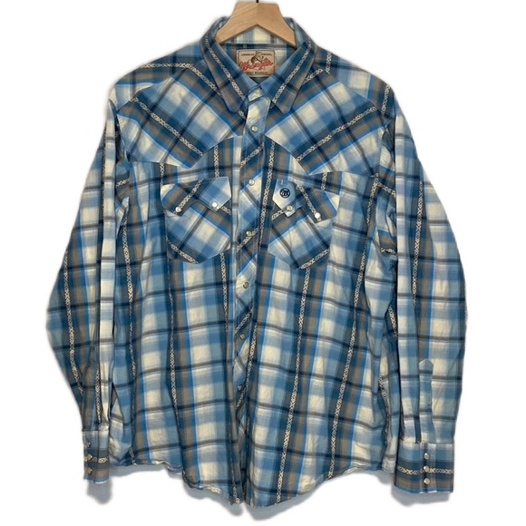 Wrangler Other - Wrangler XL Western Pearl Snap Plaid Button Down Long Sleeve Shirt Blue